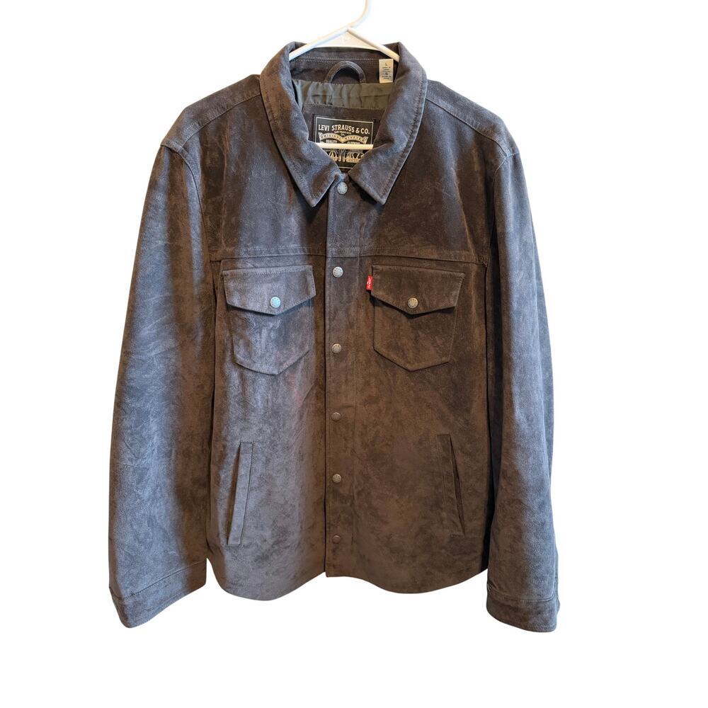 Levi’s Men’s Black Faux Suede Lined Full Zipper Snap Western Jacket Shacket Sz L